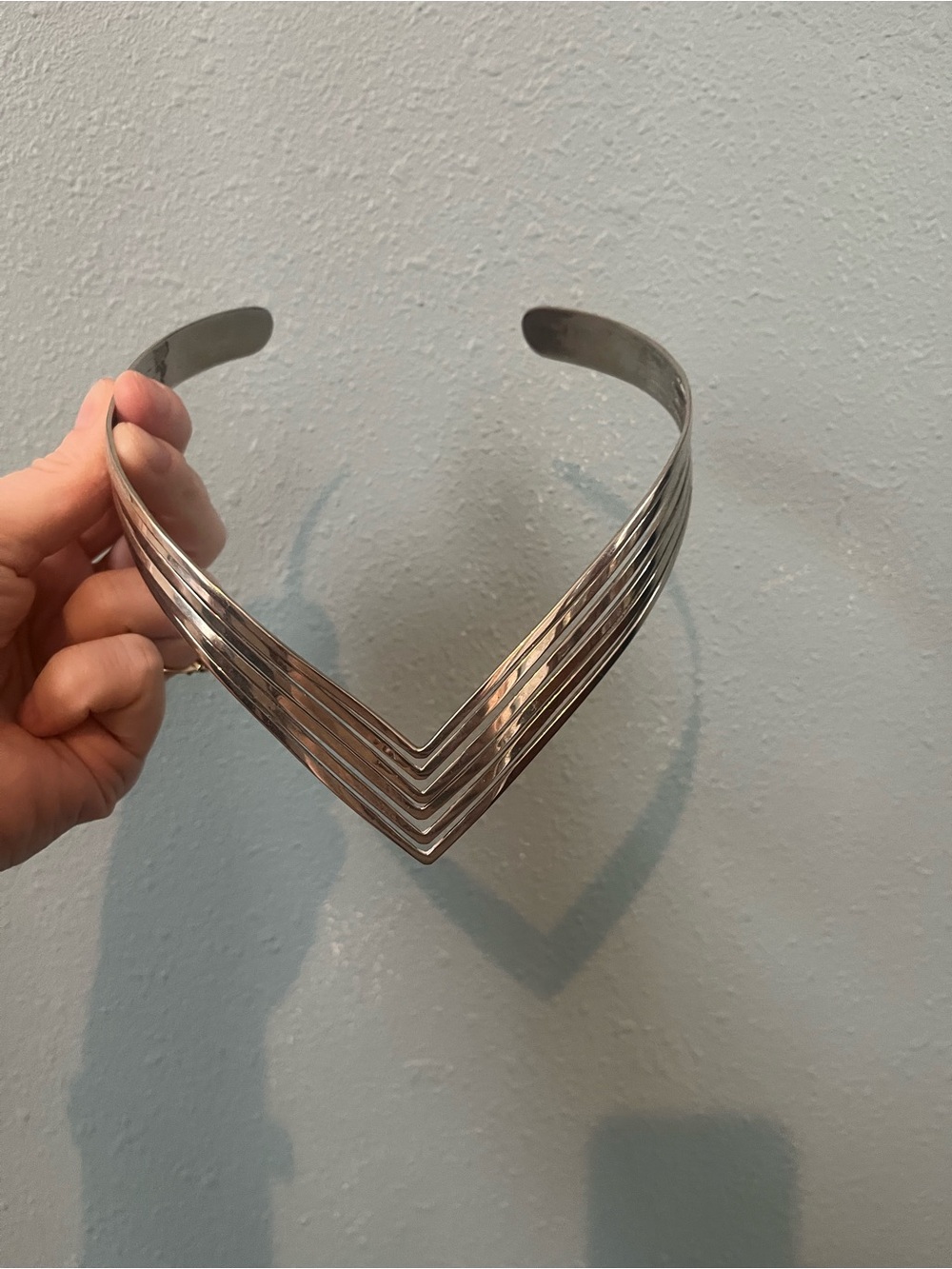Silver Chevron Layered Cuff Necklace